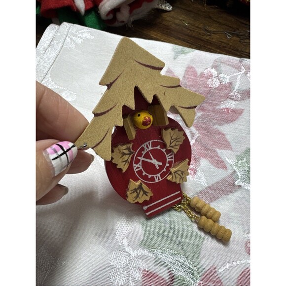 Vtg German Wooden Cuckoo Clock Ornament Hand Painted Erzgebirge Style Mini Decor - Picture 3 of 6